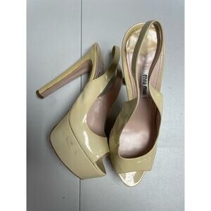 MIU MIU Patent Peep Toe Platform Slingback Pumps Light Beige Women's 39.5 US9.5